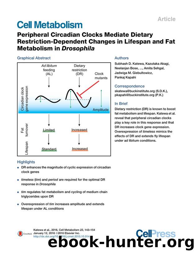 Peripheral Circadian Clocks Mediate Dietary Restriction-Dependent Changes in Lifespan and Fat Metabolism in Drosophila by unknow