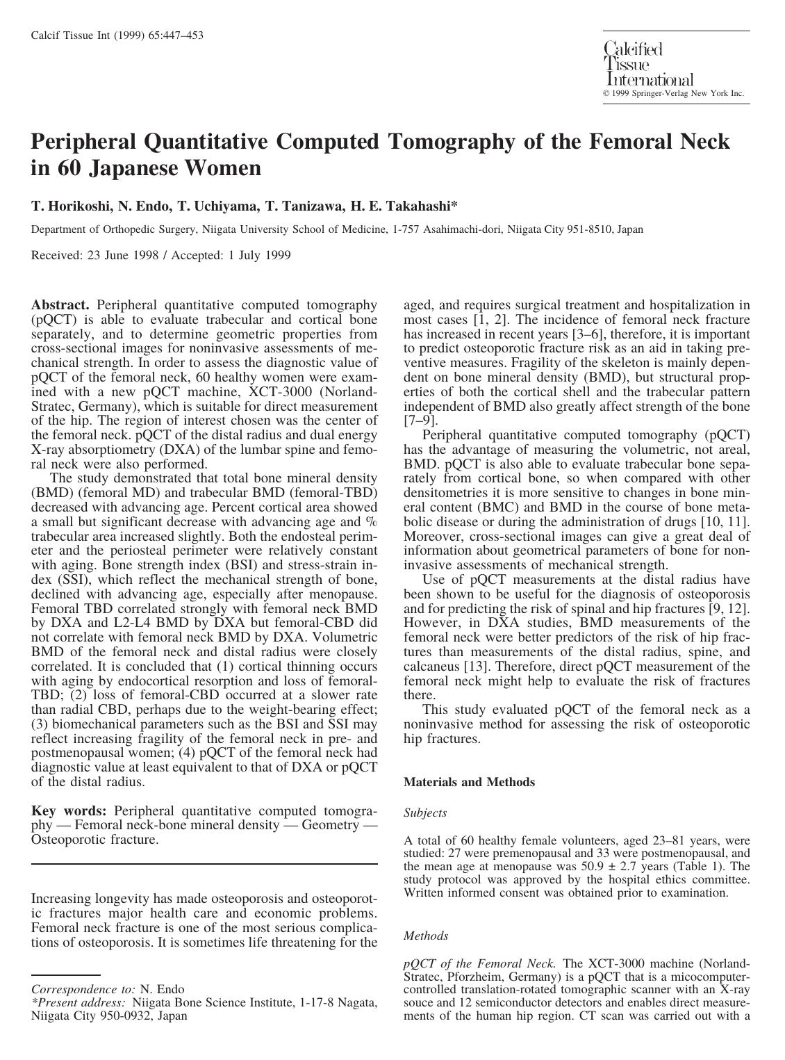 Peripheral Quantitative Computed Tomography of the Femoral Neck in 60 Japanese Women by Horikoshi T. et al