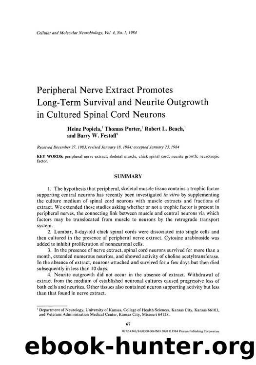 Peripheral nerve extract promotes long-term survival and neurite outgrowth in cultured spinal cord neurons by Unknown