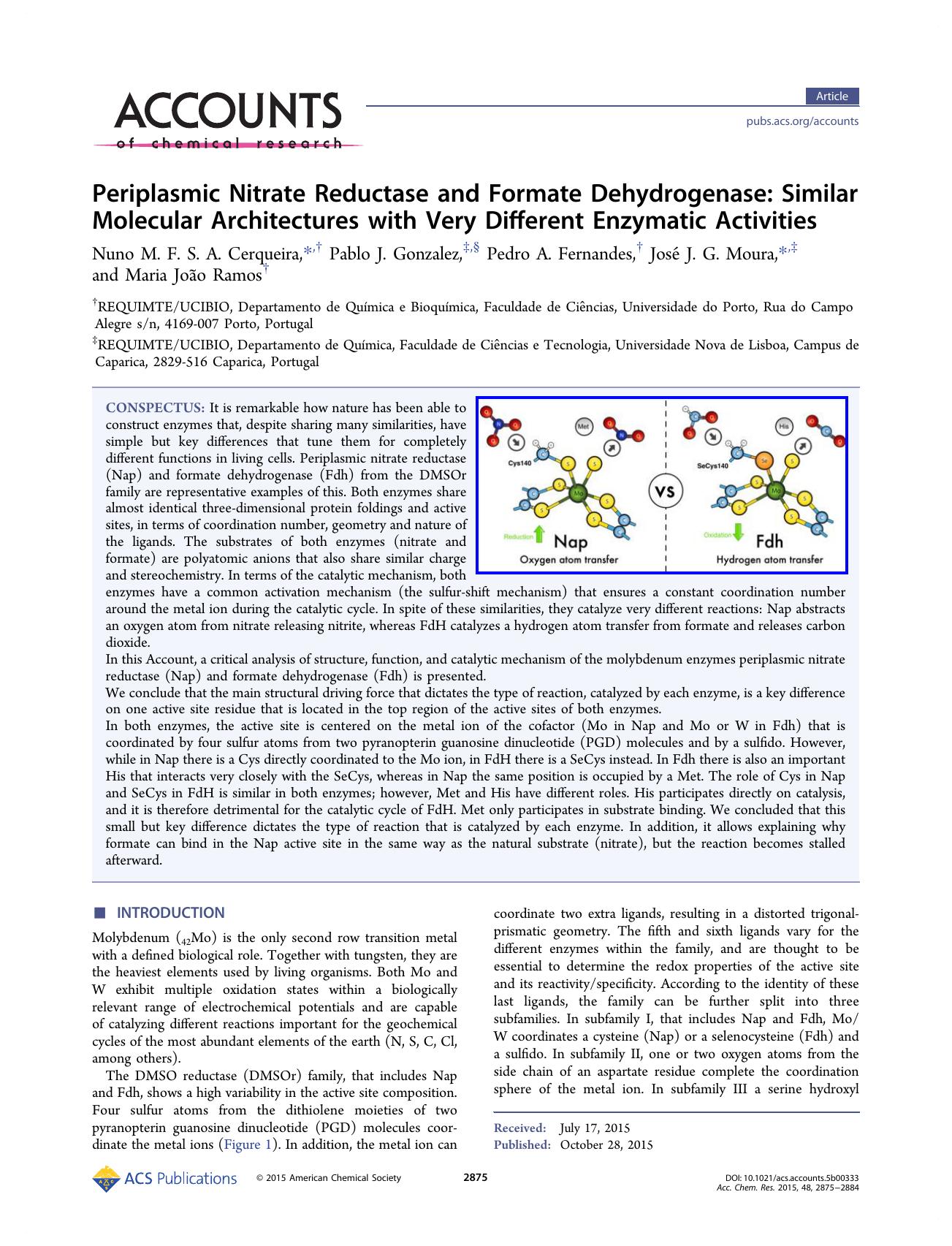 Periplasmic Nitrate Reductase and Formate Dehydrogenase: Similar Molecular Architectures with Very Different Enzymatic Activities by Unknown