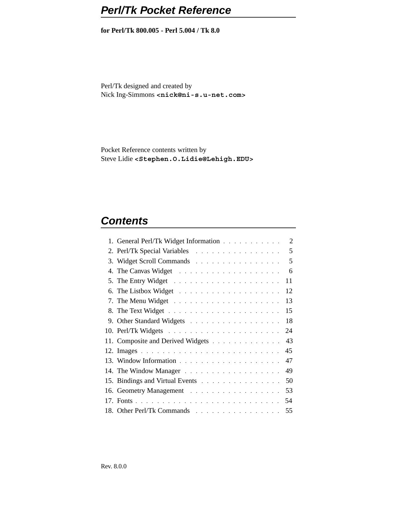 Perl-Tk pocket reference by Stephen Lidie