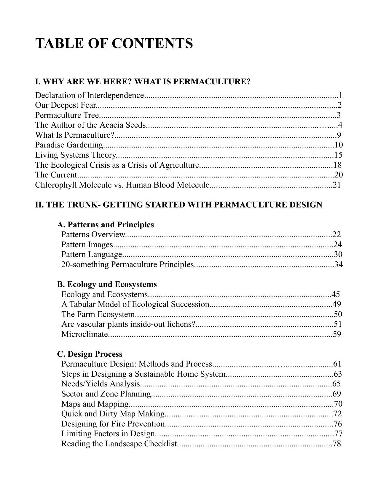 Permaculture Design Playbook by Table of Contents