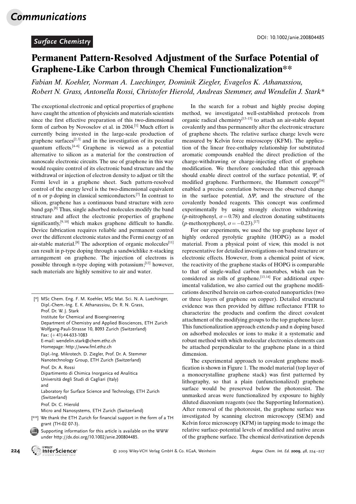 Permanent Pattern-Resolved Adjustment of the Surface Potential of Graphene-Like Carbon through Chemical Functionalization by Unknown