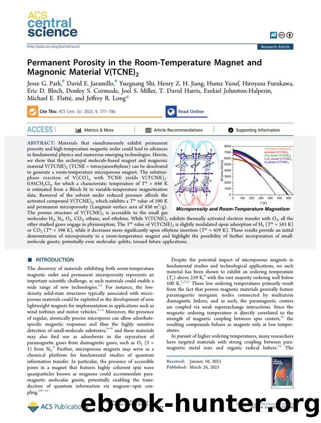 Permanent Porosity in the Room-Temperature Magnet and Magnonic Material V(TCNE)2 by unknow