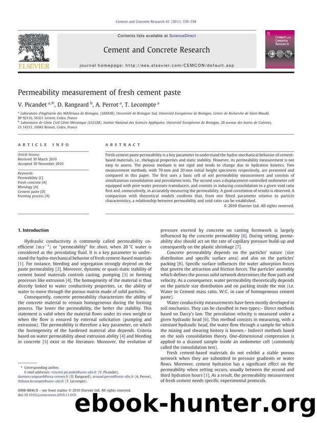 Permeability measurement of fresh cement paste by V. Picandet & D. Rangeard & A. Perrot & T. Lecompte