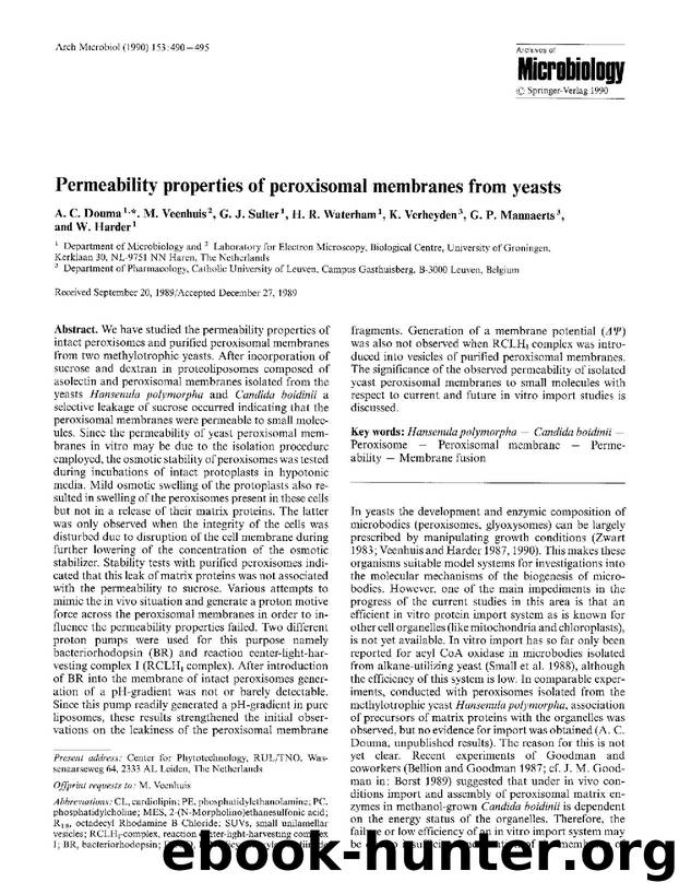 Permeability properties of peroxisomal membranes from yeasts by Unknown