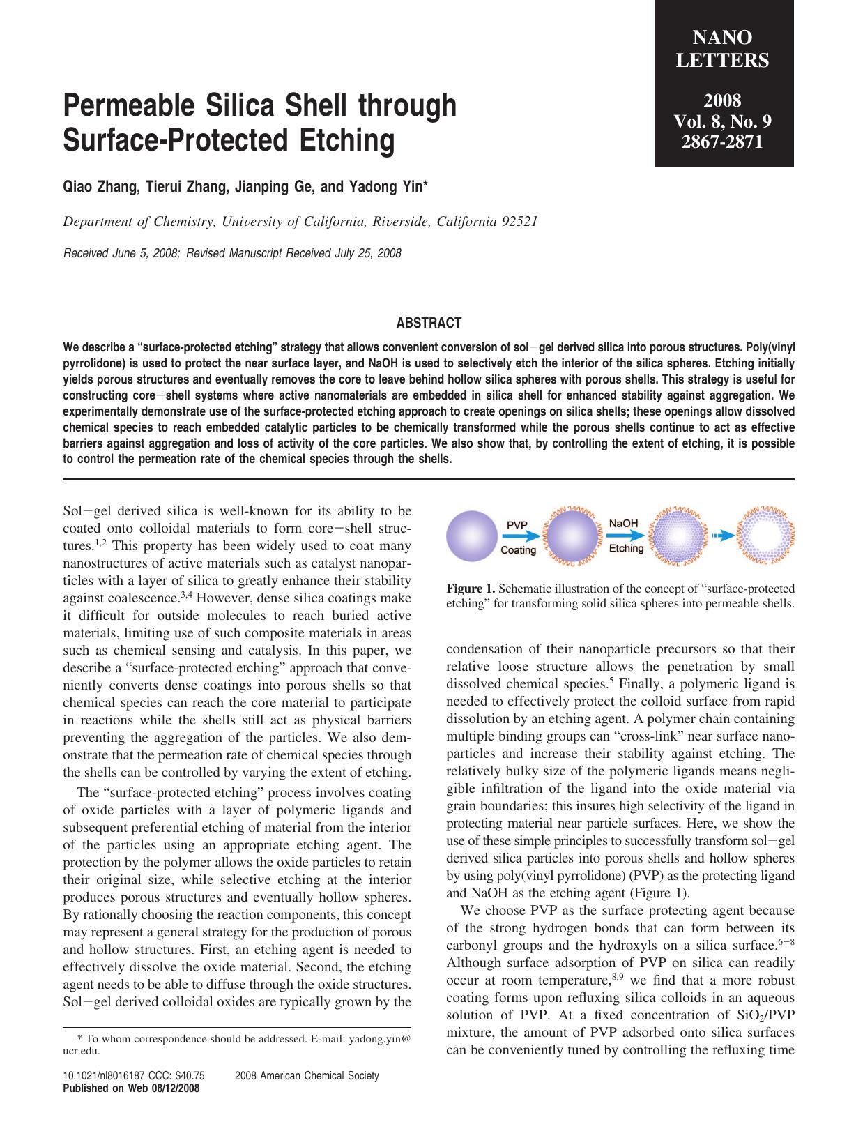 Permeable Silica Shell through Surface-Protected Etching by Unknown