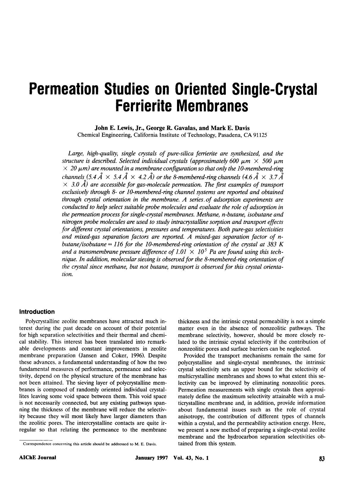 Permeation studies on oriented single-crystal ferrierite membranes by Unknown
