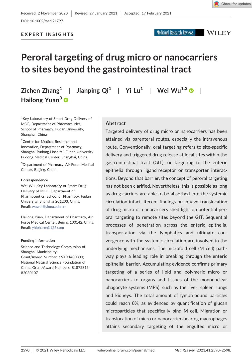 Peroral targeting of drug micro or nanocarriers to sites beyond the gastrointestinal tract by Zichen Zhang