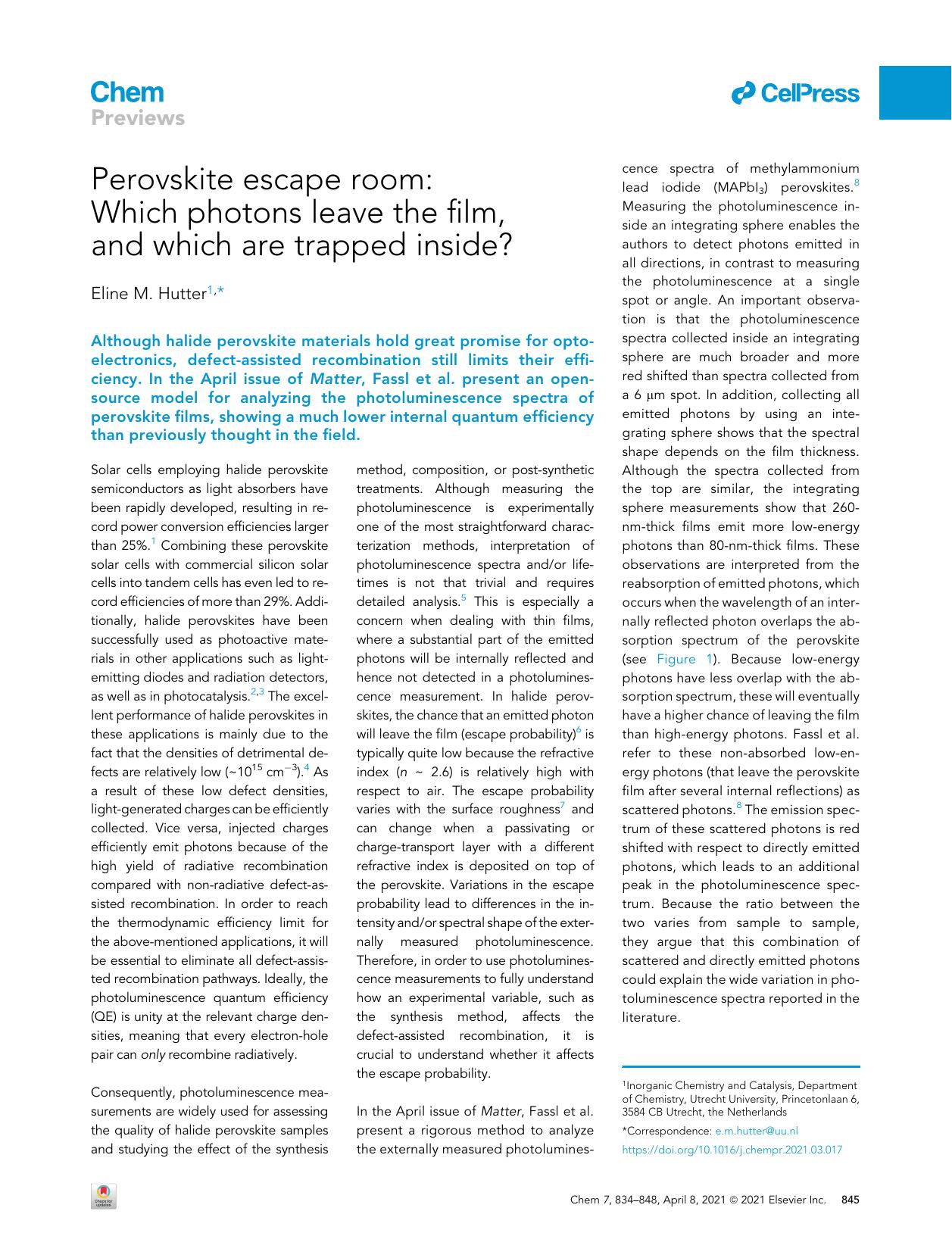 Perovskite escape room: Which photons leave the film, and which are trapped inside? by Eline M. Hutter