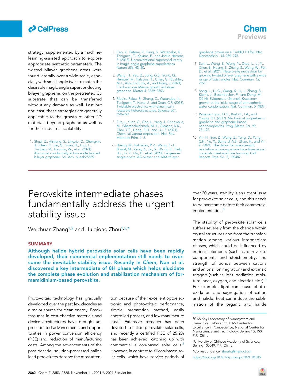Perovskite intermediate phases fundamentally address the urgent stability issue by Weichuan Zhang & Huiqiong Zhou