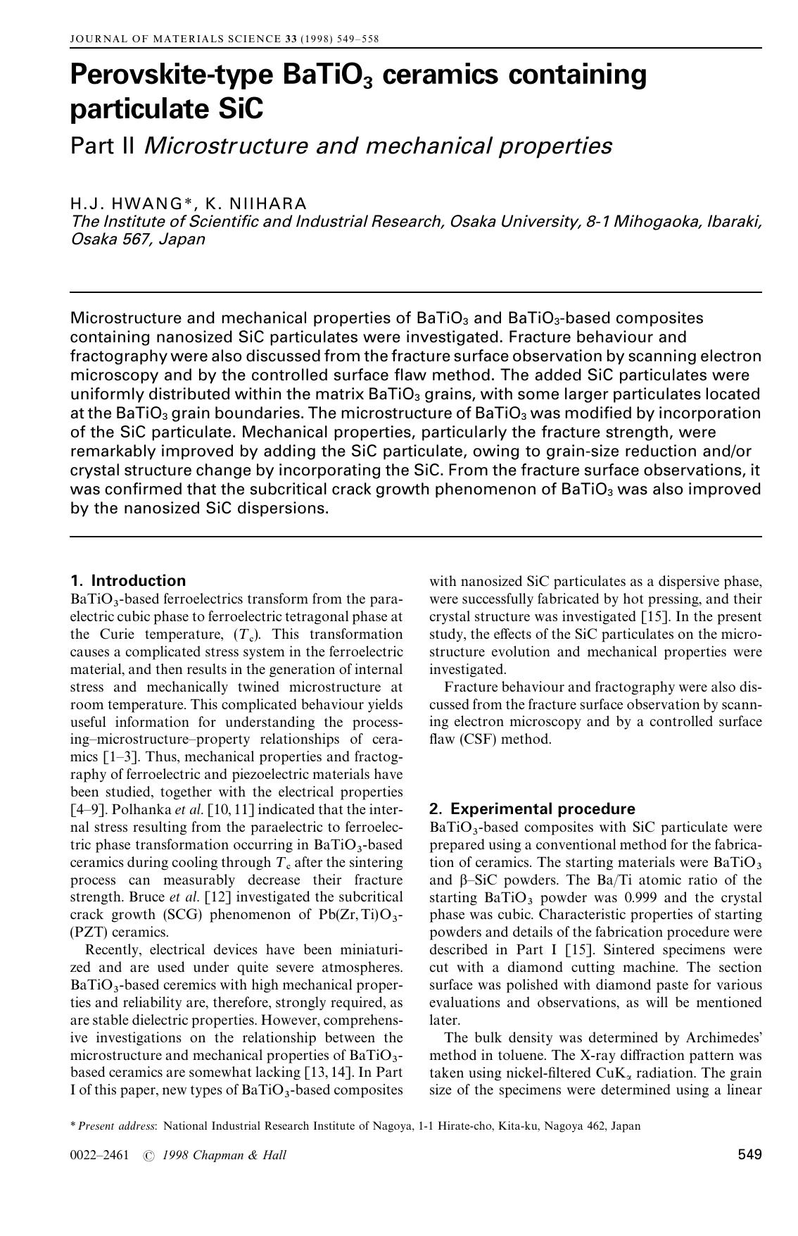 Perovskite-type BaTiO3 ceramics containing particulate SiC: Part II Microstructure and mechanical properties by Unknown