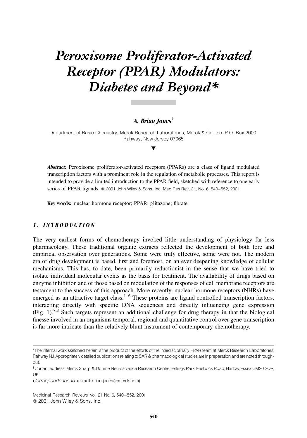 Peroxisome proliferator-activated receptor (PPAR) modulators: Diabetes and beyond by Unknown