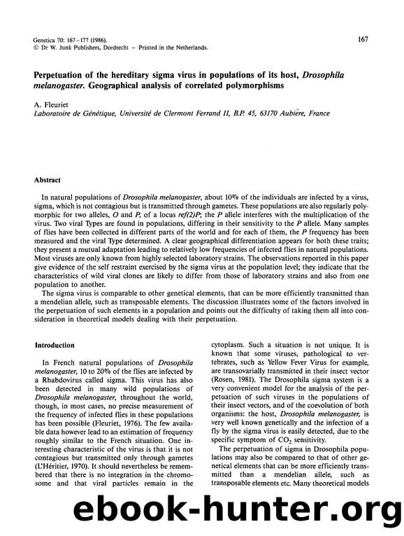 Perpetuation of the hereditary sigma virus in populations of its host,  <Emphasis Type="Italic">Drosophila melanogaster <Emphasis>. Geographical analysis of correlated polymorphisms by Unknown