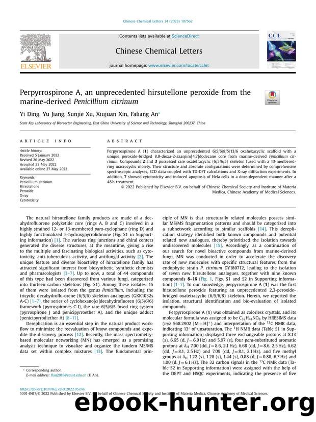 Perpyrrospirone A, an unprecedented hirsutellone peroxide from the marine-derived Penicillium citrinum by Yi Ding