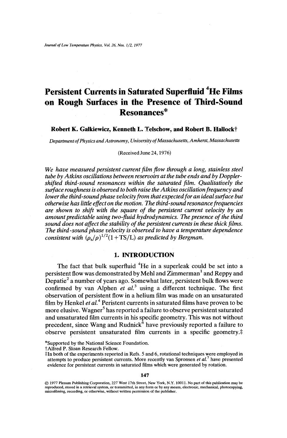 Persistent currents in saturated superfluid <Superscript>4 <Superscript>He films on rough surfaces in the presence of third-sound resonances by Unknown