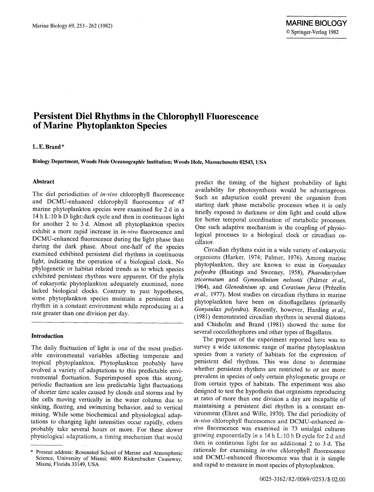 Persistent diel rhythms in the chlorophyll fluorescence of marine phytoplankton species by Unknown