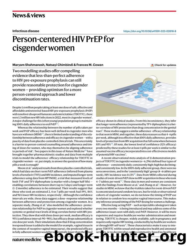 Person-centered HIV PrEP for cisgender women by Maryam Shahmanesh & Natsayi Chimbindi & Frances M. Cowan