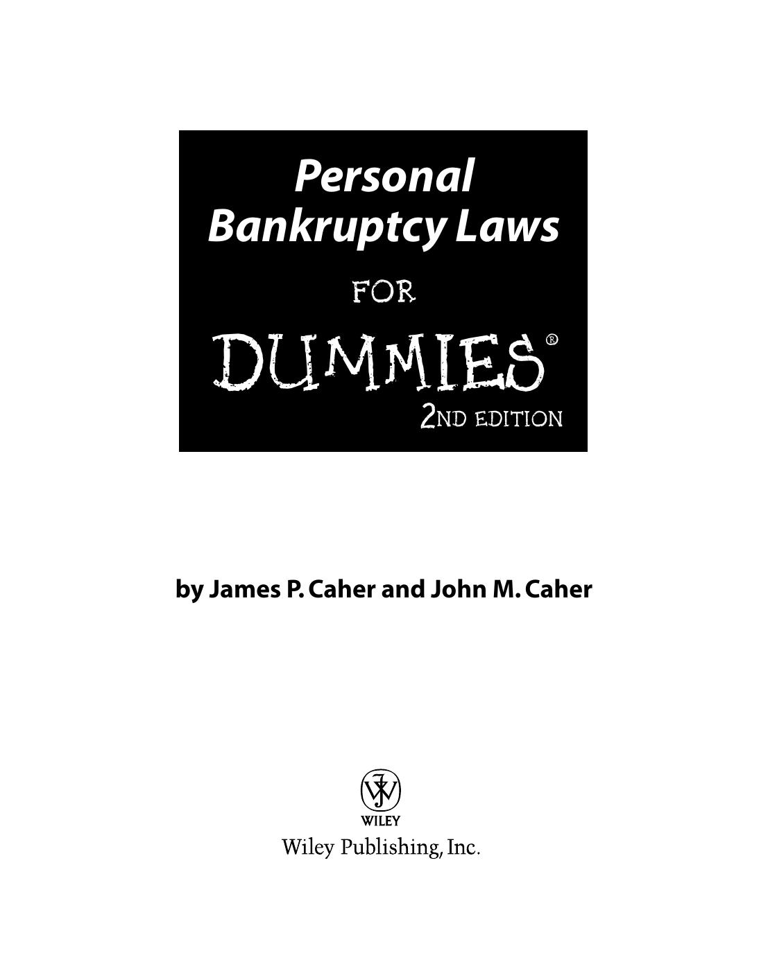 Personal Bankruptcy Laws for DUMmIES 2nd by Unknown