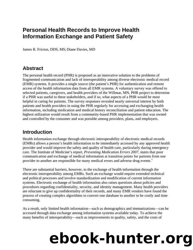 Personal Health Records to Improve Health Information Exchange and Patient Safety by Agency for Healthcare Research and Quality
