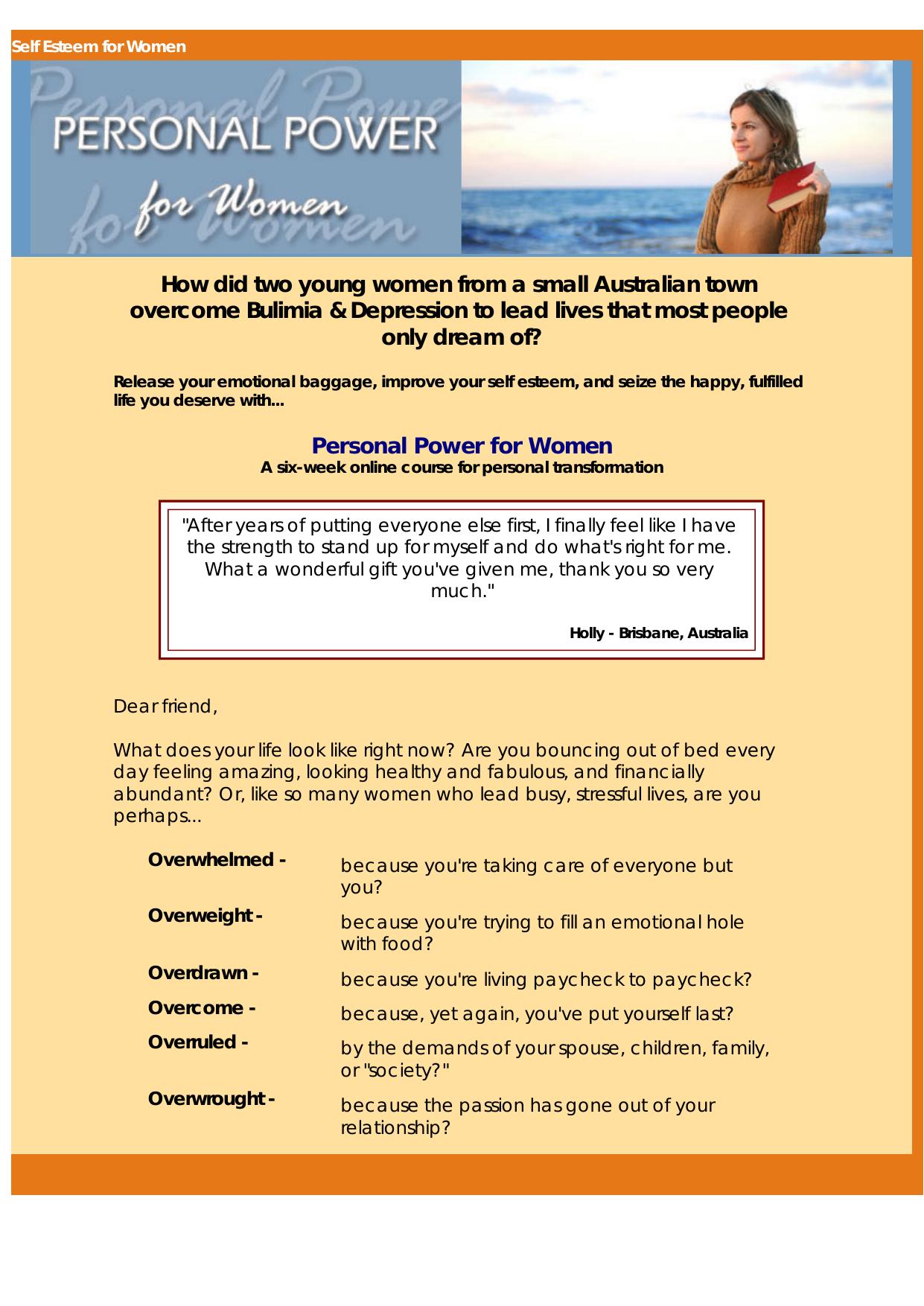 Personal Power For Women 6 Week Online Course. by Best of Kuszter's Collection