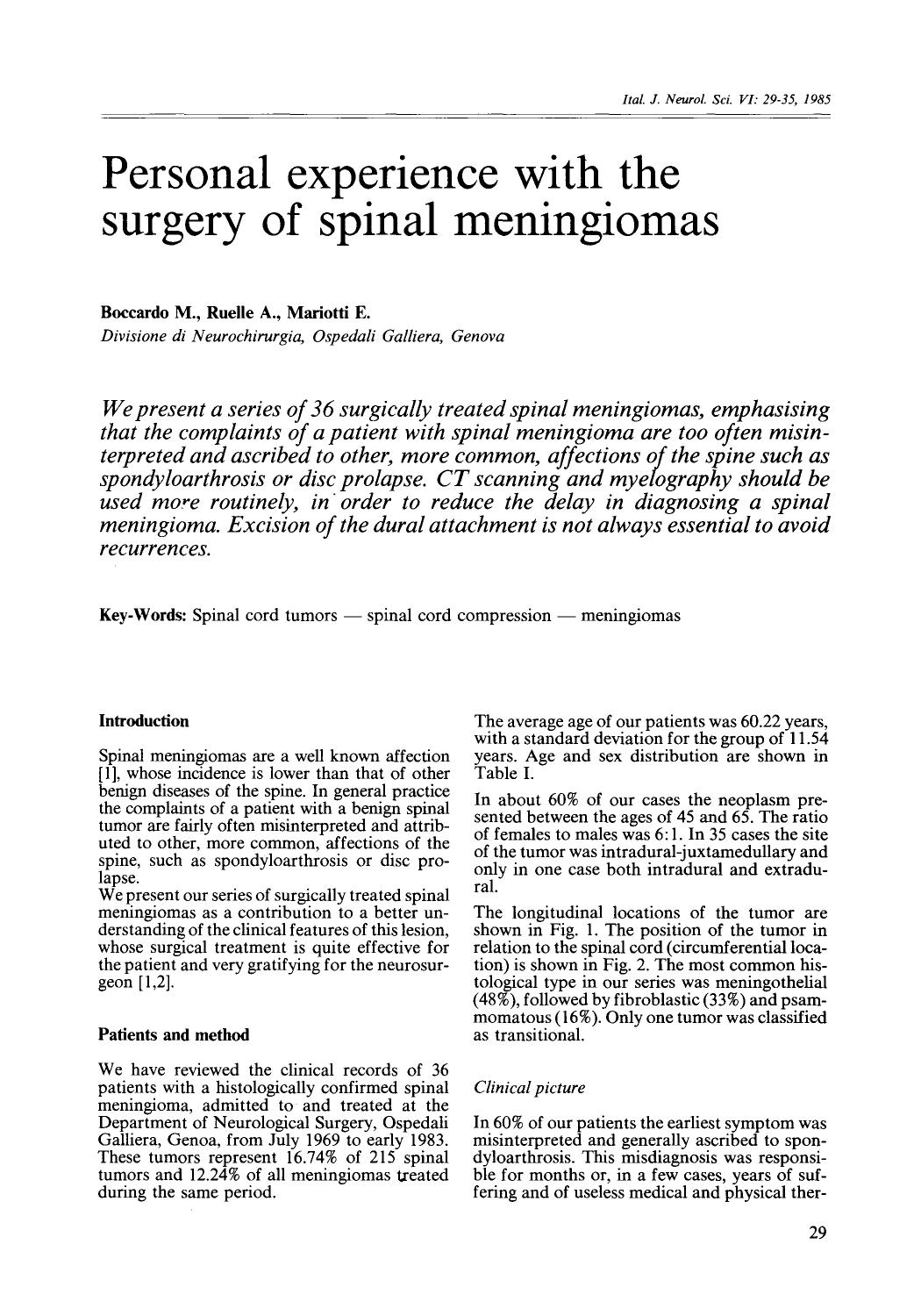 Personal experience with the surgery of spinal meningiomas by Unknown