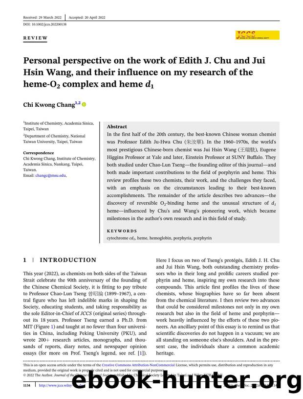 Personal perspective on the work of Edith J. Chu and Jui Hsin Wang and their influence on my research of the heme-O2 complex and heme d1 by Unknown