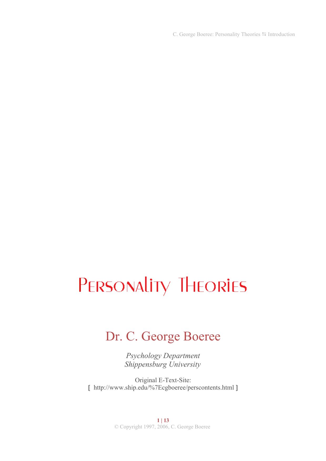 Personality Theories by C. George Boeree
