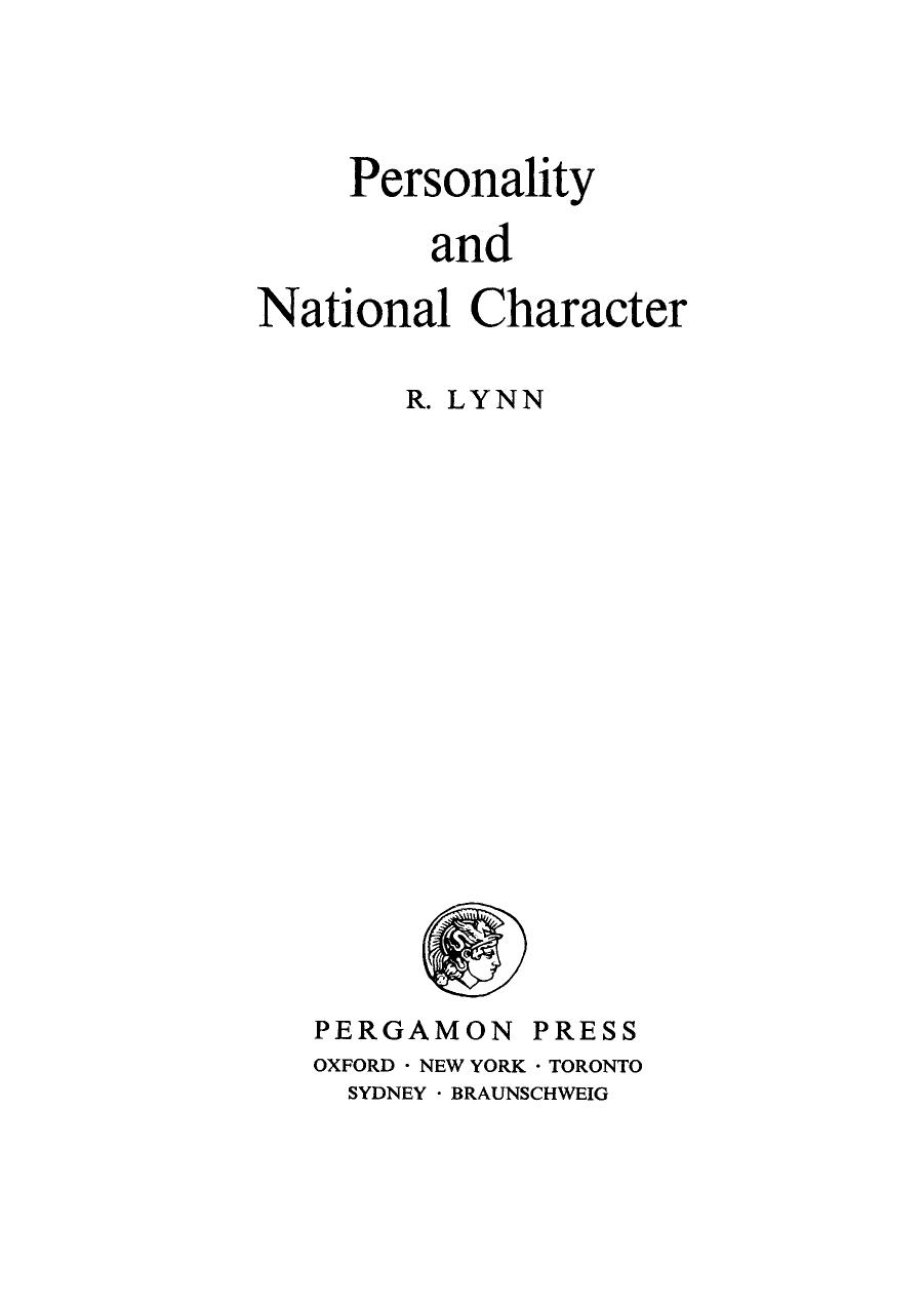 Personality and National Character (1971) by Richard Lynn by 4<8=8AB@0B>@