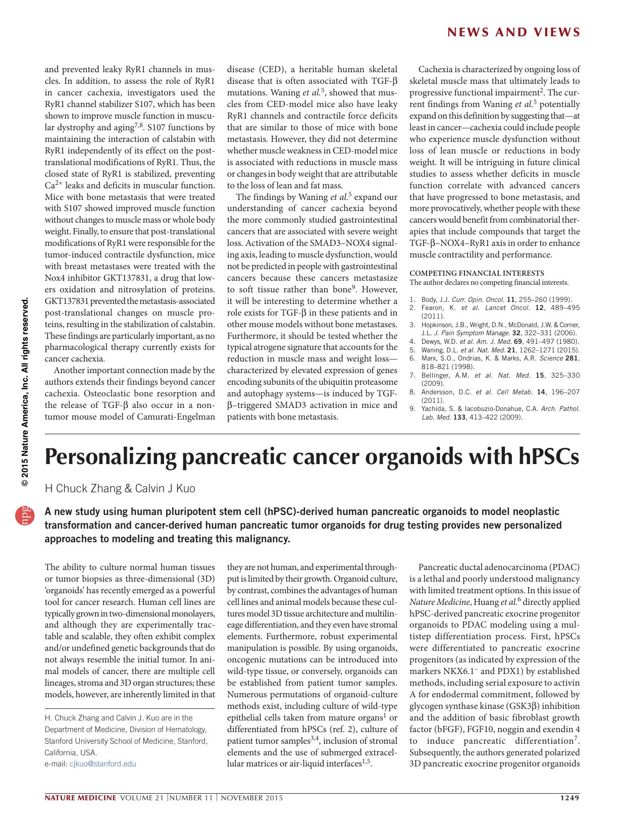 Personalizing pancreatic cancer organoids with hPSCs by H Chuck Zhang & Calvin J Kuo