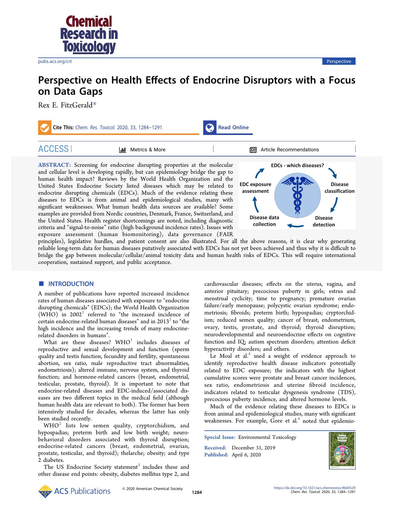 Perspective on Health Effects of Endocrine Disruptors with a Focus on Data Gaps by Rex E. FitzGerald