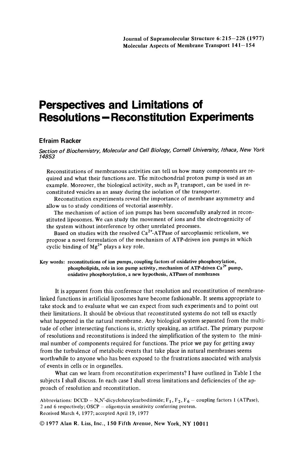 Perspectives and limitations of resolutions-reconstitution experiments by Unknown