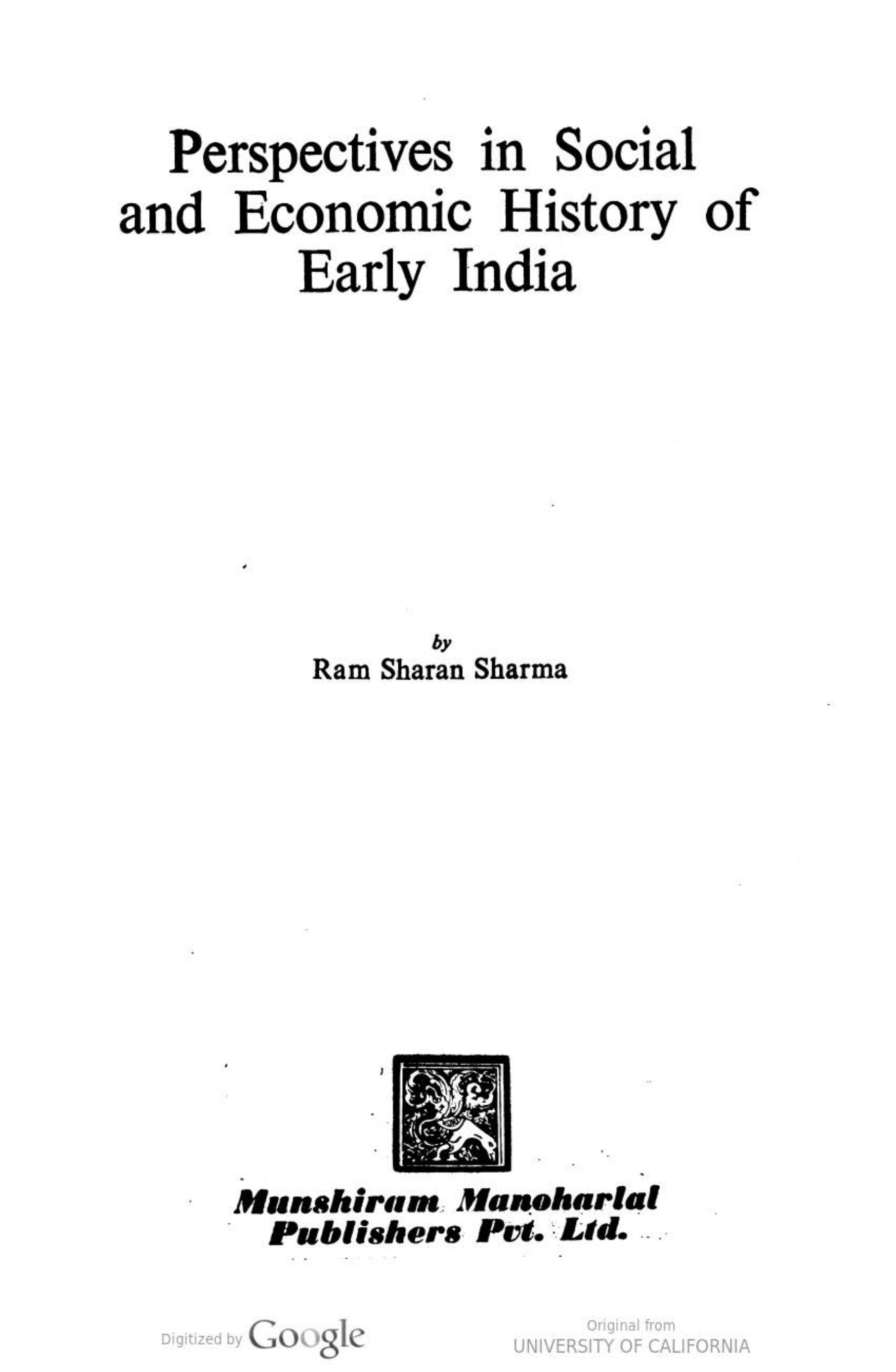 Perspectives in Social and Economic History of Early India by Ram Sharan Sharma