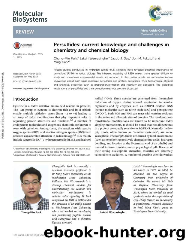 Persulfides: current knowledge and challenges in chemistry and chemical biology by Chung-Min Park & Laksiri Weerasinghe & Jacob J. Day & Jon M. Fukuto & Ming Xian