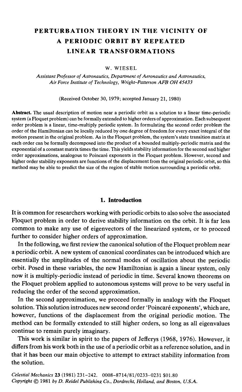 Perturbation theory in the vicinity of a periodic orbit by repeated linear transformations by Unknown