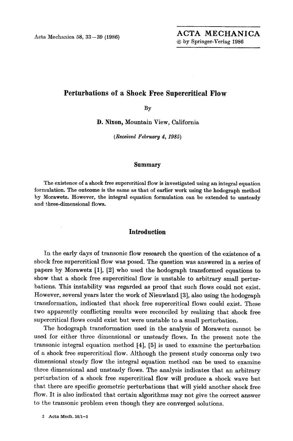Perturbations of a shock free supercritical flow by Unknown