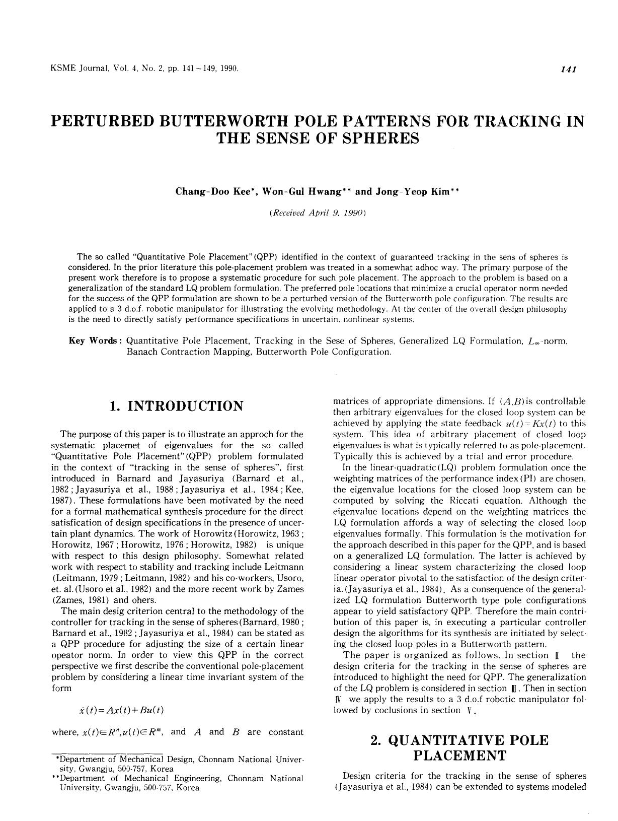 Perturbed Butterworth pole patterns for tracking in the sense of spheres by Unknown
