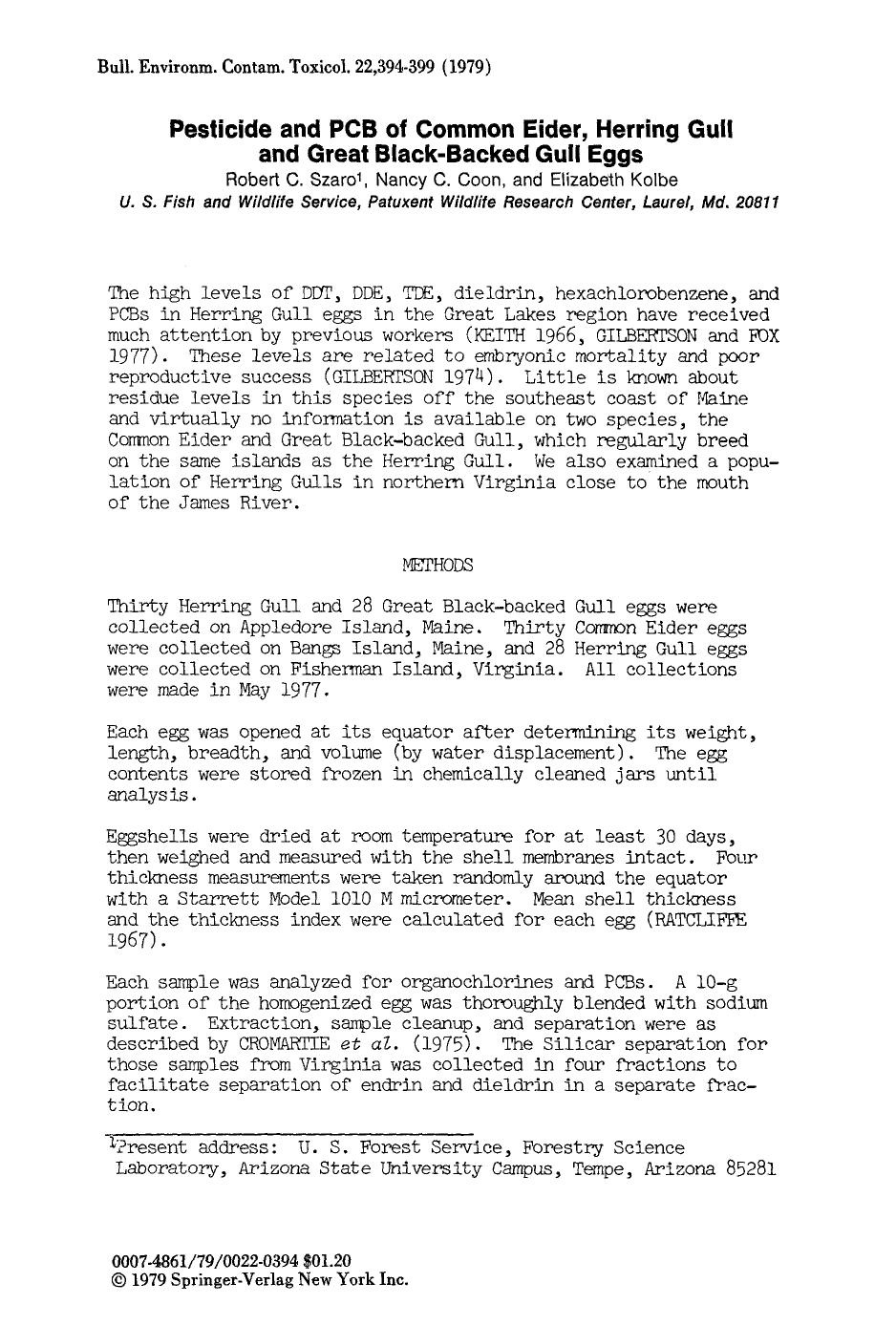 Pesticide and PCB of common eider, herring gull and great black-backed gull eggs by Unknown