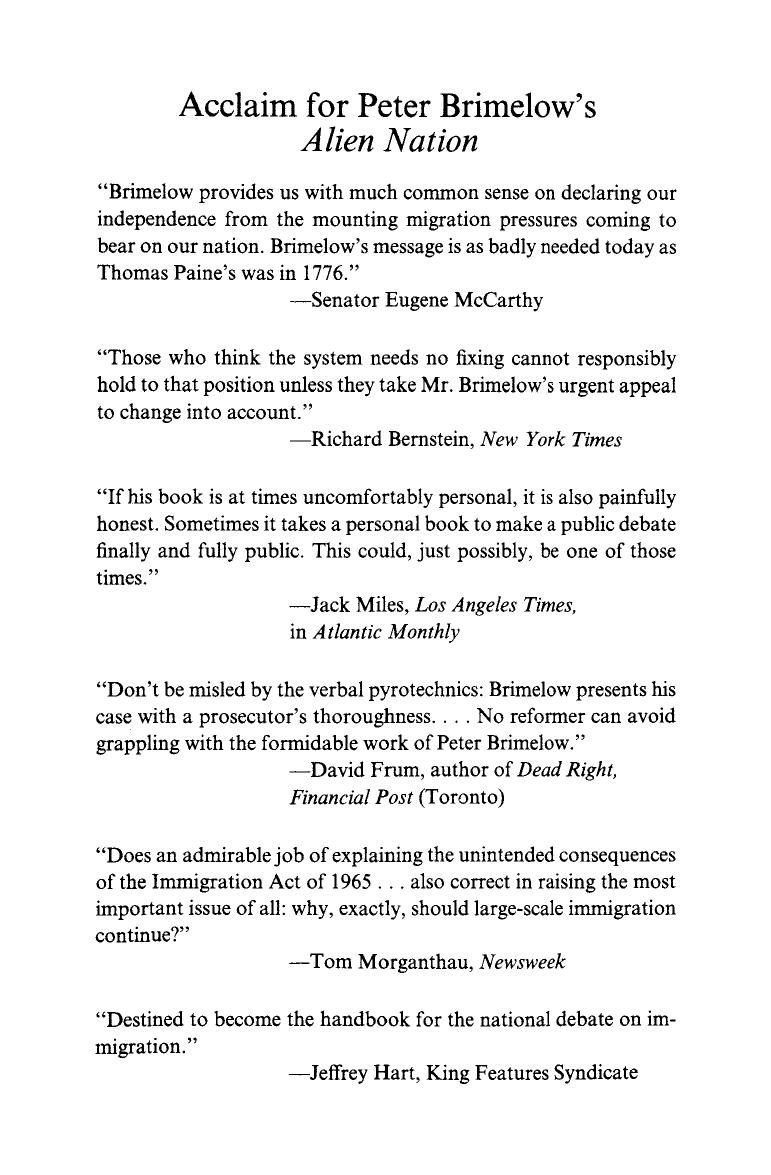 Peter Brimelow-Alien Nation Common Sense About America's Immigration Disaster-Harper Perennial (1996) by Unknown