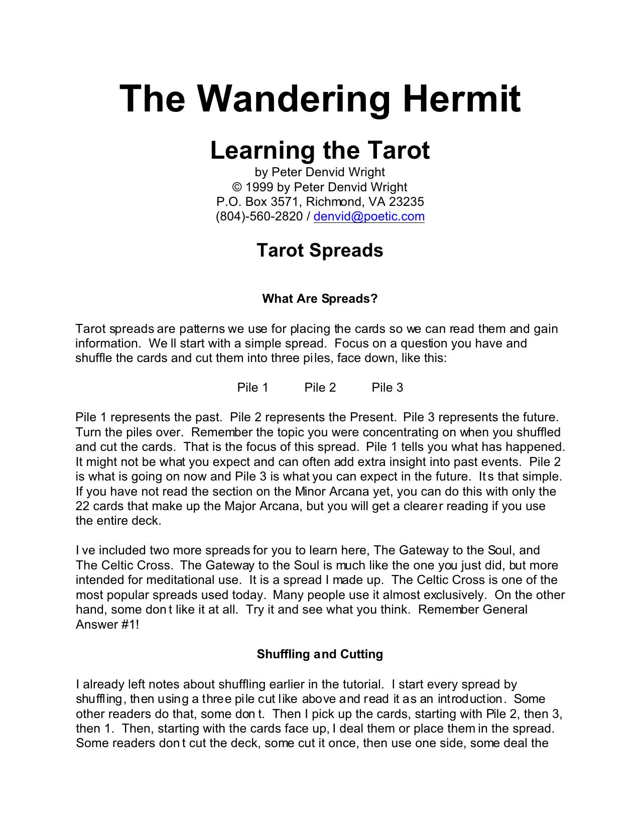 Peter D. Wright by The Wandering Hermit Learning the tarot Spreads (1999)