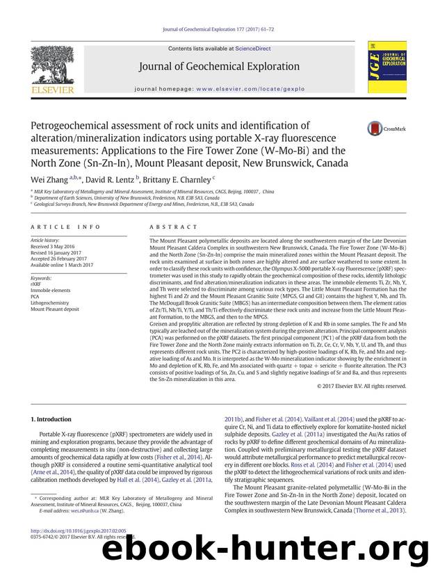 Petrogeochemical assessment of rock units and identification of alterationmineralization indicators using portable X-ray fluorescence measurements: Applications to the Fire Tower Z by Unknown