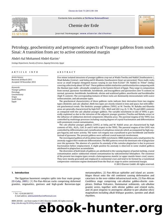 Petrology, geochemistry and petrogenetic aspects of Younger gabbros from south Sinai: A transition from arc to active continental margin by Abdel-Aal Mohamed Abdel-Karim