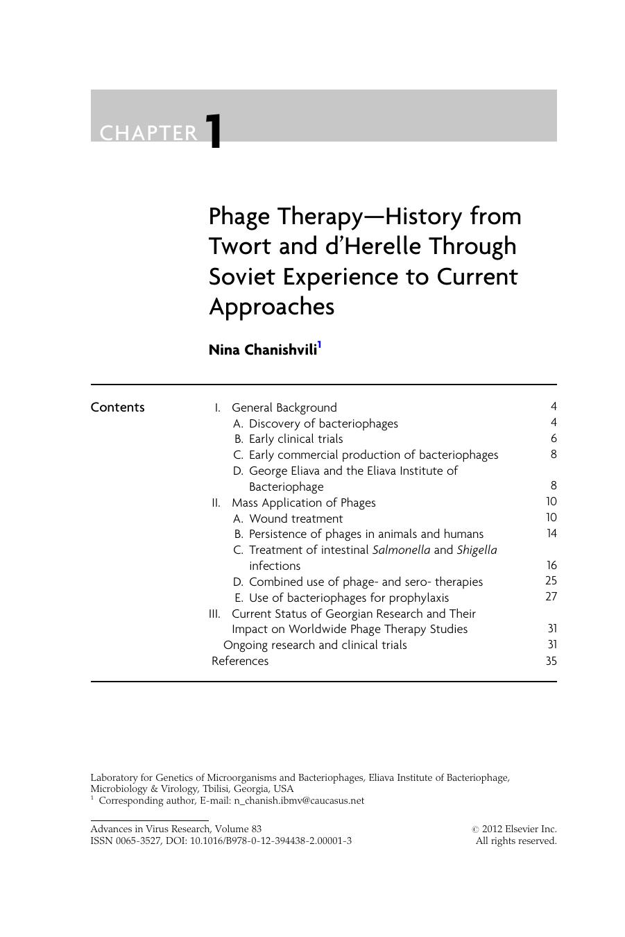 Phage Therapy-History from Twort and d'Herelle Through Soviet Experience to Current Approaches by Nina Chanishvili