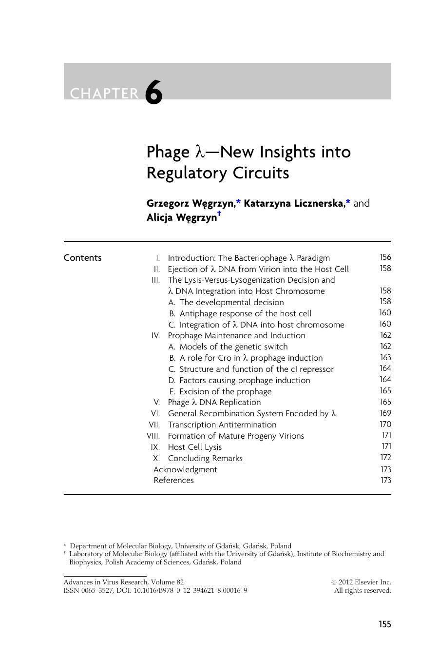 Phage lambda;-New Insights into Regulatory Circuits by Grzegorz Wgrzyn & Katarzyna Licznerska & Alicja Wgrzyn