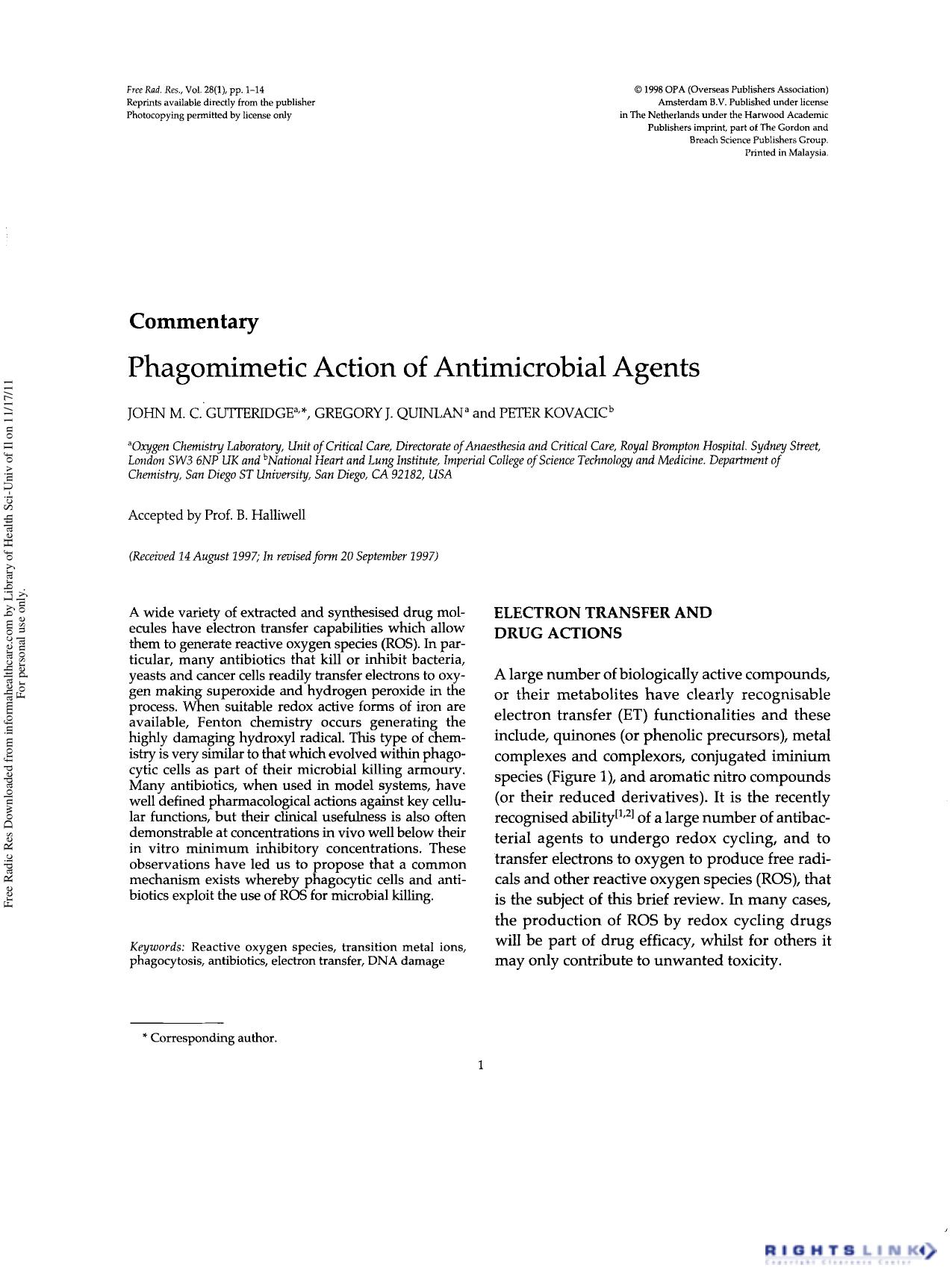 Phagomimetic Action of Antimicrobial Agents by John M. C. Gutteridge1† Gregory J. Quinlan1 & Peter Kovacic2