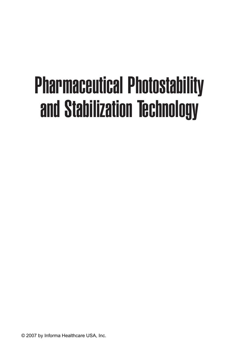 Pharmaceutical Photostability and Stabilization Technology by Unknown