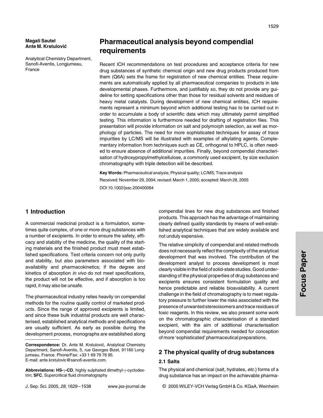 Pharmaceutical analysis beyond compendial requirements by Unknown