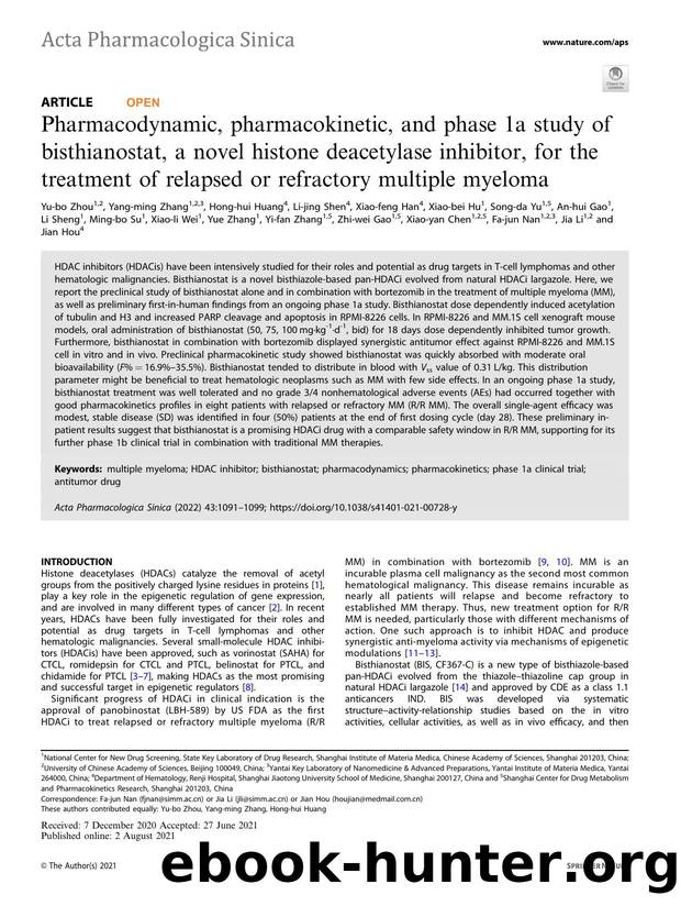 Pharmacodynamic, pharmacokinetic, and phase 1a study of bisthianostat, a novel histone deacetylase inhibitor, for the treatment of relapsed or refractory multiple myeloma by unknow