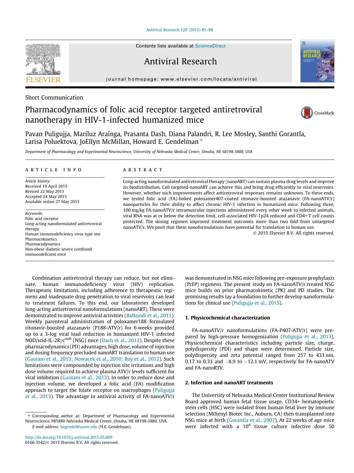 Pharmacodynamics of folic acid receptor targeted antiretroviral nanotherapy in HIV-1-infected humanized mice by unknow