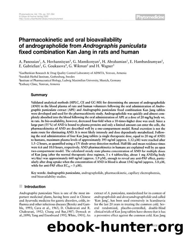 Pharmacokinetic and oral bioavailability of andrographolide from Andrographis paniculata fixed combination Kan Jang in rats and human by unknow